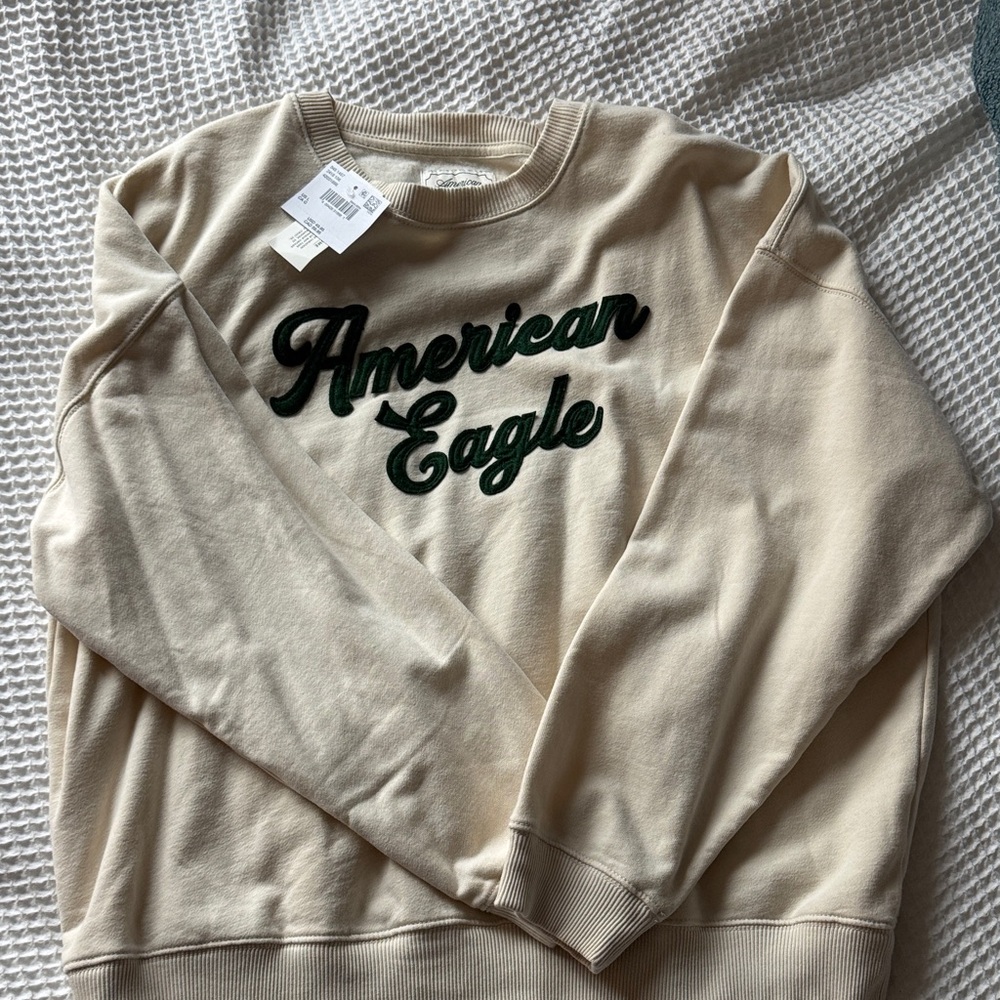 American Eagle Outfitters Cream Sweatshirt with Green Logo